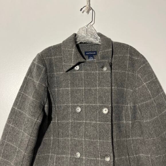 Ann Taylor Plaid Gray Wool Outerwear Casual Coat Jacket Women’s Size Large - Picture 2 of 8